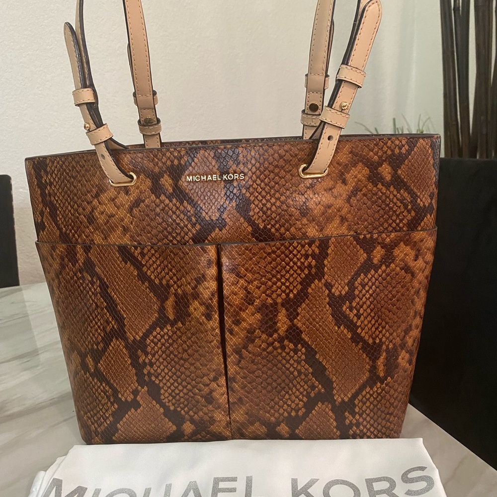 Michael Kors Brown Snake Print Tote Bag